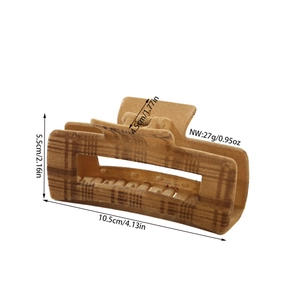 Brown plaid flocked hair claw clip for women, large shark hair accessory for thick hair