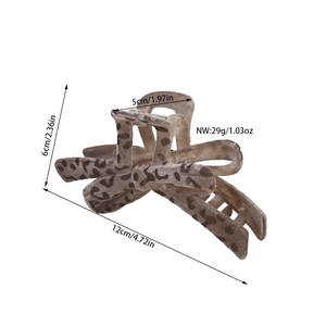 French vintage leopard print flocking claw clip for women hair styling in brown