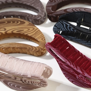 French vintage velvet crescent hair claws in multiple colors with wood texture matte finish
