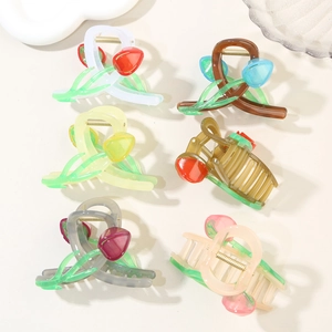 Elegant 3D tulip hair claws in six soft colors including white and pink resin finish