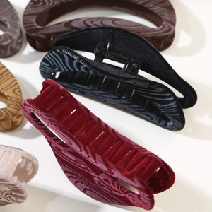 French vintage flocked crescent hair claws with wood texture in multiple colors