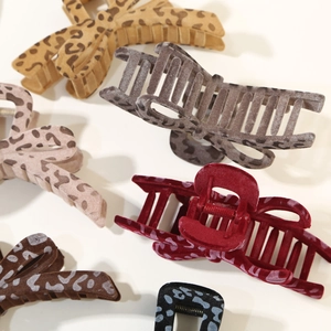 French vintage leopard print flocking hair claw clips set in various elegant colors