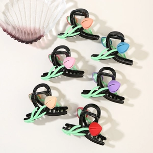 Set of 6 colorful tulip flower hair claws in assorted pastel shades for women