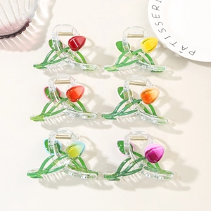 Detailed set of six colorful tulip-shaped hair clips in high transparency resin