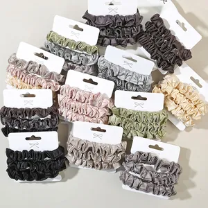 Ensemble de Chouchous Plissés en Satin de Style Français Élastiques à Cheveux Élégants Attache-queue de Cheval pour Femmes Accessoires Cheveux Minimalistes