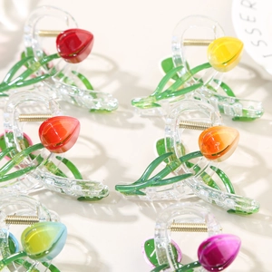 Elegant tulip flower hair claw clips in various colors with secure metal spring grip