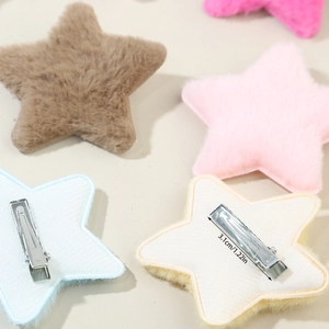 Star-shaped plush hair clips in multiple colors with 3.1cm metal duckbill clips