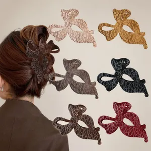 French Vintage Flocking Bowknot Hair Claw Clip Large Matte Texture Velvet Shark Clip For Women Elegant Hair Accessories