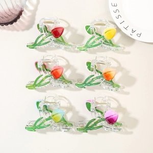 Set of 6 colorful resin tulip hair claws for women in various floral gradient shades