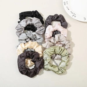 Set of 9 colorful satin scrunchies for hair, 8.5cm diameter smooth silk-like hair ties