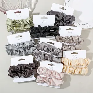 Chouchous En Satin Élégants Couleur Unie Plissé Supports De Queue De Cheval Élastiques Accessoires De Cheveux À La Mode Pour Femmes Filles