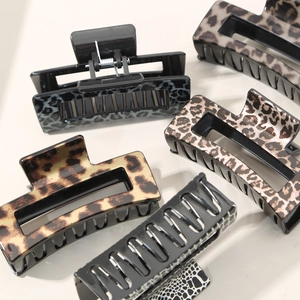 Elegant rectangle hair claw clips in assorted leopard and snakeskin patterns for women