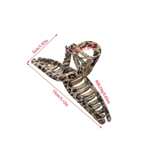 Large 13cm leopard print hair claw clip made of plastic with strong metal spring
