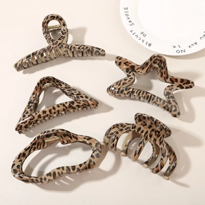 Set of large leopard print hair claws in various shapes for thick hair accessories