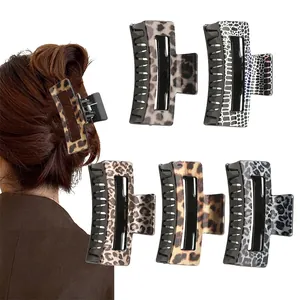 Leopard Print Hair Claw Clip Large Rectangle Elegant Animal Pattern Nonslip Hair Accessory For Women Thick Hair Styling Clamp