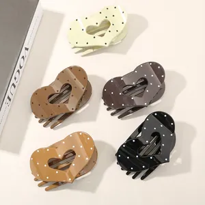 Pince à Cheveux Forme de Cœur Brillant avec Pois Pince Crabe en Résine PS Mode pour Femme Accessoires de Coiffure