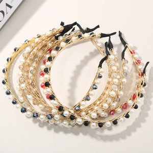 Elegant thin metal headbands with crystals and pearls, multi-color retro hair accessories