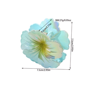 Pince à cheveux fleur bleue irisée en acétate pour femme, taille 7,5cm x 7,5cm chic