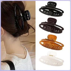 Elegant Large PS Plastic Hair Claw Clip Double Oval Hollow Geometric Shark Clip For Women Daily Styling Hair Accessories