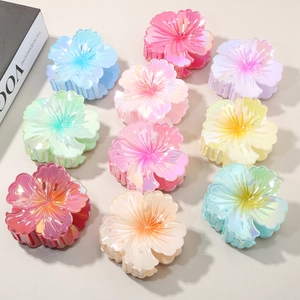 Pinces à cheveux en forme d'hibiscus coloré avec finitions nacrées dégradées
