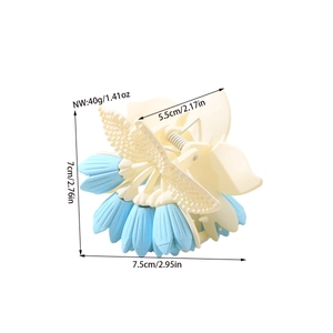 Matte flower hair claw clip in beige and blue with 3D tulip design and spring grip