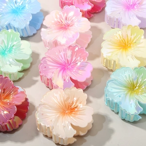 Pinces à cheveux en forme d'hibiscus aux tons pastel irisés pour coiffures d'été