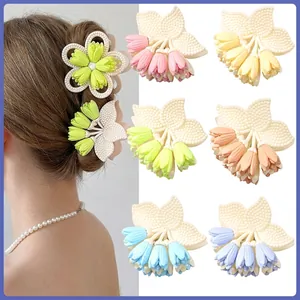 Matte Tulip Flower Hair Claw Clip Elegant Lily Of The Valley Shark Clip For Women Sweet Floral Hair Accessories Thick Hair