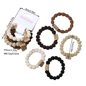 Set of 6 high-quality Korean style textured hair ties in earthy tones with handmade labels