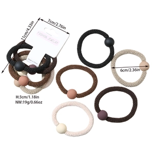 Detailed view of 5-piece braided hair ties set with matte beads and size dimensions
