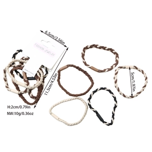 Detailed view of 5-piece braided elastic hair ties set in beige and brown tones