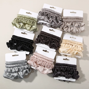 9-color satin scrunchie sets featuring large ruffled hair ties and slim elastic bands