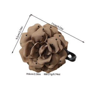 Brown polka dot fabric flower banana clip for ponytail minimalist floral hair claw for women