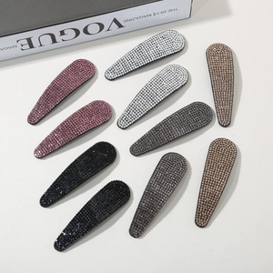 Set of fashion waterdrop snap hair clips with sparkling rhinestones in multiple colors