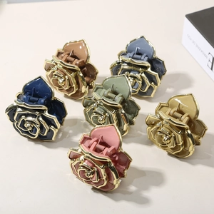 Lot de 6 pinces à cheveux roses colorées avec bordure dorée pour coiffures élégantes