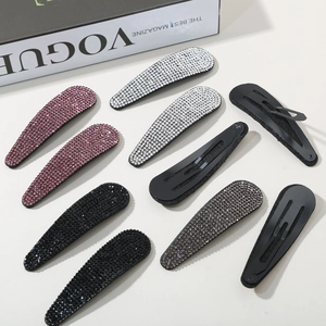 Elegant rhinestone water drop BB hair clip set in various colors on aesthetic background