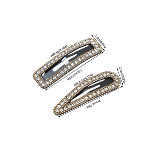 Sparkling rhinestone hair clip set with rectangle and teardrop shapes on black metal base
