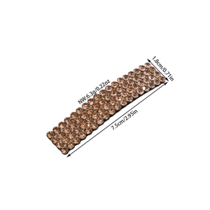 Detailed dimensions of the rectangular rhinestone hair clip with amber crystals