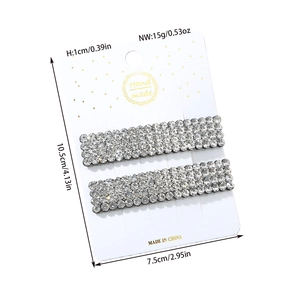 Sparkling rhinestone hair clip set with two crystal-studded BB clips on display card