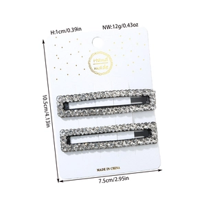 Sparkling rhinestone hair clip set with two handmade rectangle crystal hairpins on card