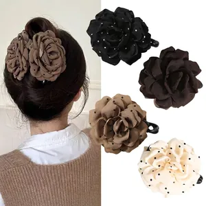 Elegant 3D Fabric Flower Banana Clip For Women Polka Dot Floral Ponytail Holder Fashion Hair Accessory Retro Hair Claw