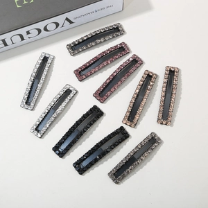 Luxurious 9-piece set of sparkling rectangular rhinestone hairpins in various colors