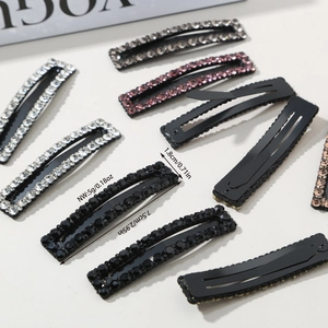 Sparkling rhinestone rectangular hair clips set in silver, pink, and black finishes