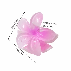 Pink plumeria hair claw clip with gradient petals and durable spring for bun hairstyles