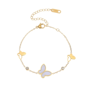 Minimalistisches Schmetterlingsarmband aus Gold mit Perlmutt und Zirkonia Akzenten