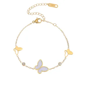 Elegantes Edelstahl Schmetterling Armband Perlmutt Zirkonia Eingelegt Vergoldet Verstellbares Charm Handschmuck Für Damen