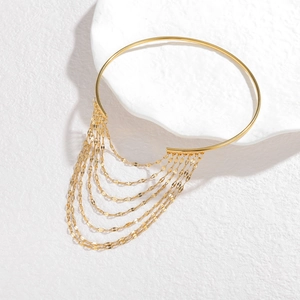 Gargantilla dorada de moda con flecos multicapa y cadenas de acero inoxidable pulido