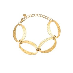 Vintage gold stainless steel chain bracelet with hammered oval links and lobster clasp