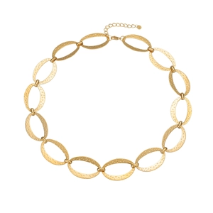 Goldene Gliederkette mit ovalen Elementen, Hammerschlag-Textur und Karabinerverschluss