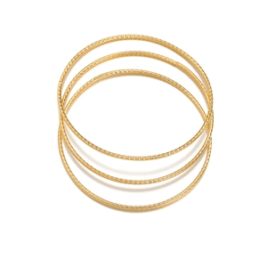 Ensemble de trois bracelets joncs dorés en acier inoxydable avec texture diamantée fine