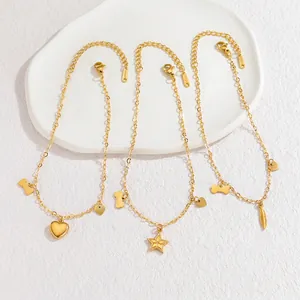 Ensemble de bracelets en acier inoxydable doré avec pendentifs cœur étoile et plume